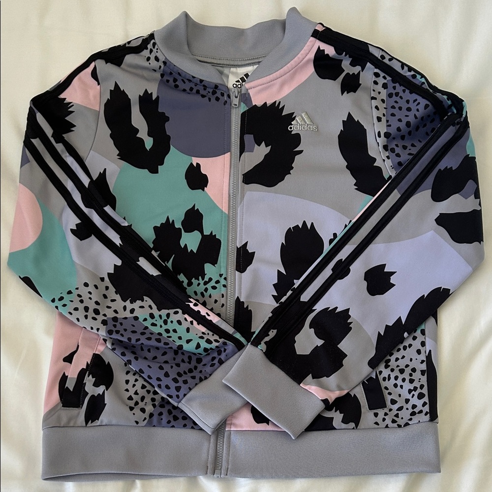 Adidas Jacket for Girls XL/16 Multicolor Pattern Colorful Polyester Long Sleeves